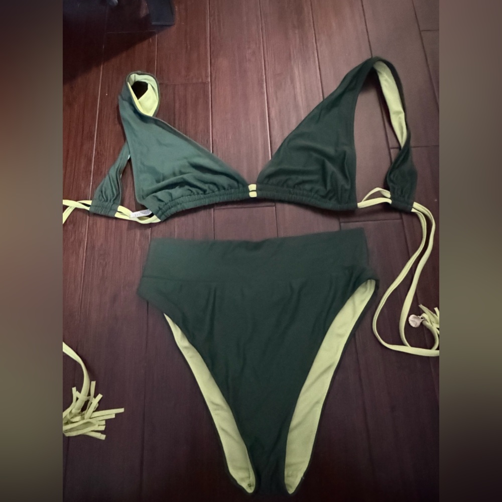 Aerie Lime and Forest Bikini Top